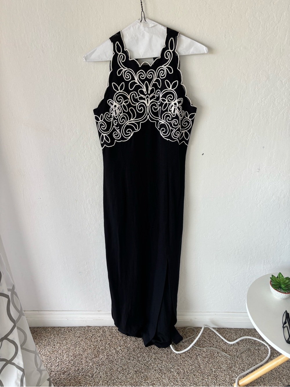 Vintage Scott McClintock Black Maxi Dress with White Embroidered Bodice